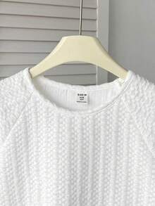 少女白色插肩袖镂空刺绣荷叶边下摆T恤，适合度假、休闲外出，白色蕾丝下摆，少女休闲T恤 - 白色 - 查看 5