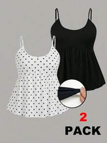SHEIN EZwear 2件套加大码女士简约日常吊带背心，夏季上衣，女士夏季可爱上衣，女士休闲新款上衣，女士新款上衣，夏季女士上衣 - 彩色 - 查看 1