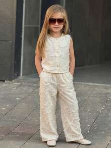 2pcs Tween Girl Fall Clothes Set - Thin Top And Pants,Back To School Clothes - Apricot - View 4