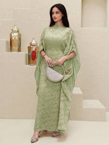 Yasmyna Đầm maxi Thổ Nhĩ Kỳ cổ bèo thanh lịch dành cho nữ & Áo Abaya truyền thống Ả Rập - màu xanh lá - Xem 7