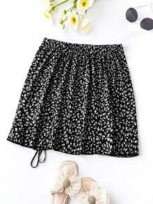 Enliva Falda de playa de vacaciones con detalles de cordón y estampado floral diminuto, para vacaciones de verano, para mujeres de talla grande y silueta redondeada - Negro - Ver 6