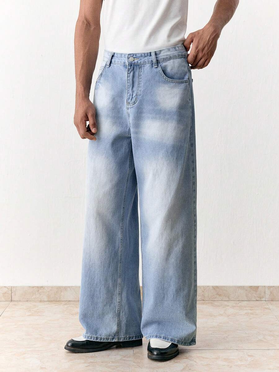 SWAVVY Men's Casual Washed Straight Leg Jeans - Light Wash - View 1