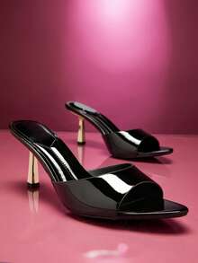 SHUZIA 女士舒适小猫跟性感尖头套脚高跟凉鞋 - 黑色 - 查看 6