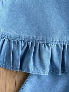 LMoss Kids 2 piezas Conjunto de top sin mangas y pantalones de mezclilla azul claro para niñas bebé - Lavado ligero - Ver 4