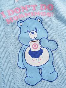 SHEIN X Care Bears 女士可爱小熊印花吊带背心短裤睡衣套装，夏季 - 藍色 - 查看 4