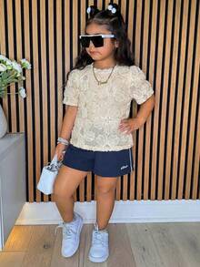 DAZY Young Girls Round Neck Short Sleeve Shirt - Apricot - View 3