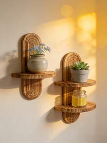 1/ 2PCS Geometric Wall Mounted Shelves Wood Floating Shelves Rustic Wall Storage Boho Display Shelf Farmhouse Home Decor For Bathroom Bedroom Kitchen Entryway Over Toilet Small Wall Mounted Spring Summer Wall Accent - Multicolor - View 9