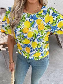 SHEIN Clasi Áo sơ mi nữ mùa hè in hình chanh Dopamine - Nhiều màu - Xem 4