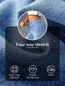 Flexra 女士抽绳腰带休闲喇叭牛仔裤 - 淺色水洗藍 - 查看 10