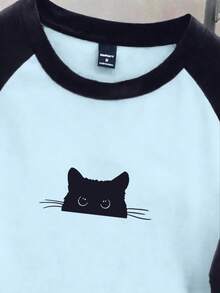 Manfinity Joysei 男士浅蓝深蓝撞色插肩袖T恤 - 彩色 - 查看 2