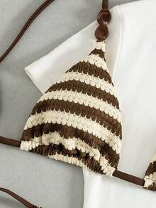 Swim Mod 女士春夏沙滩音乐节针织提花条纹图案性感吊带串珠比基尼套装 - 彩色 - 查看 5