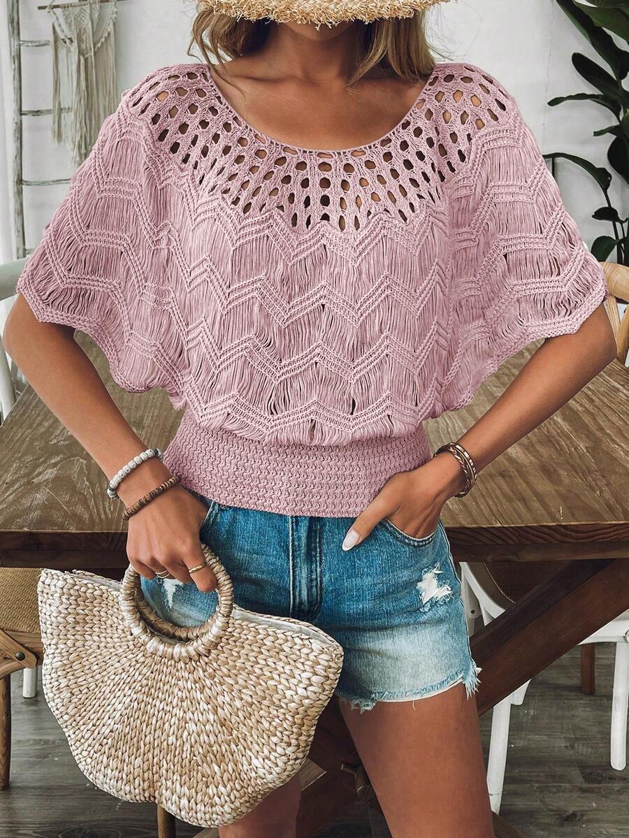 EMERY ROSE New European And American Style Casual Slim Fit Knitted Pullover Sweater, Fashion Knit Top - Pink - View 1