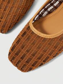 Sleekvia Ladies Fashion Elegant Lace Mesh Comfortable Square Toe Flat Sole Shoes - Brown - View 4