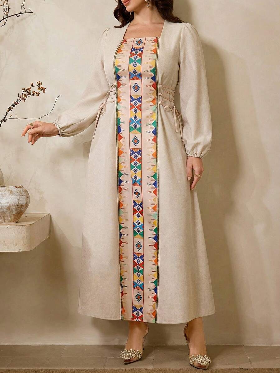 Al Najma Plus Size Women's Turkish Maxi Dress & Arabic Traditional Abaya - Apricot - View 1