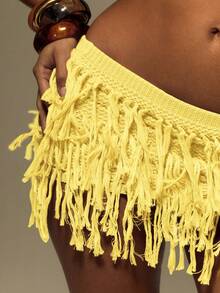 MUSERA Knitted Layered Fray Mini Skirt Summer, Vacation, Festival, Y2k Ibiza Beach Holiday Rave Night Out Winter Date Night Winter Chic Spring Carnival Vacation - Light Yellow - View 5