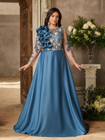 Aureia Đầm dài tay dáng chữ A sang trọng, cổ thuyền, chất liệu taffeta, phối ren, thêu hạt cườm tinh tế, tay dài, chất liệu xuyên thấu, thích hợp cho tiệc tùng, lễ kỷ niệm, đám cưới, dạ hội trang trọng (Thiết kế cầu kỳ).