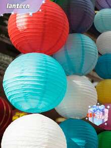 SHEIN Bộ 10 đèn lồng giấy, đường kính 20cm/7.87in, đèn lồng tròn treo vườn nhỏ, đèn lồng giấy hình cầu có thể gấp gọn, không cần điện, có thể gấp lại và cất giữ. - đèn lồng giấy - Xem 4