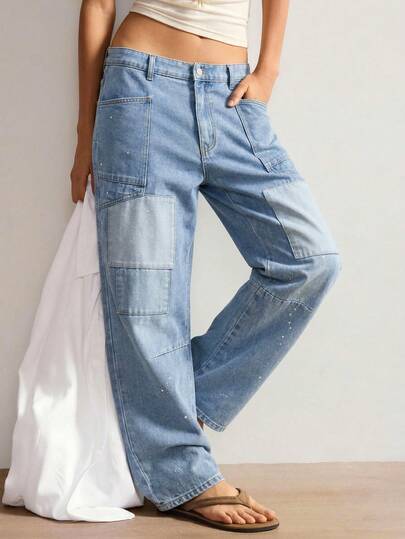 Bohemela Quần jeans nữ cỡ lớn có túi và cúc, kiểu dáng thường ngày, đa năng, thích hợp mặc hàng ngày.