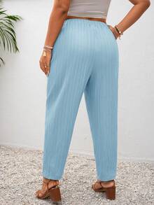 SHEIN Frenchy Plus Size Vacation Solid Color Knotted Casual Pants With Pockets - Baby Blue - View 7