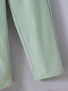 Vacaura 2pcs/Set Setelan Musim Panas Anak Laki-laki Remaja: Kemeja Kerah Tegak Kasual Serbaguna + Celana Saku Sederhana Warna Polos, Cocok untuk Pemakaian Sehari-hari & Aktivitas Luar Ruangan - Hijau - View 5