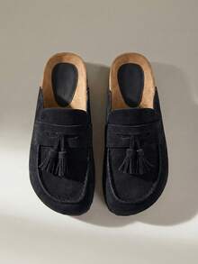 Solecia Women's Casual Slip-On Mules With Tassel Design - Normal black - View 5