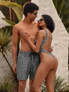 Manfinity VDAYZ Quần short nam họa tiết da báo, cạp chun, kiểu dáng casual đi biển. - Nhiều màu - Xem 4