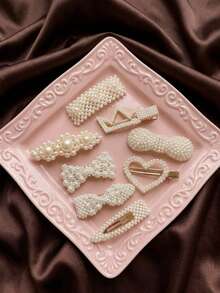 Zazumi 10 Pcs/Set Exquisite Pearl Decorative Hair Clips , Suitable For Women. It Features Retro Crystal Elements And Is A Hairstyle Accessory For Weddings And Parties. It Is A Practical Daily Gift For Friends. It Can Also Be A Party Gift.Spring To Summer - Hairpin - View 3