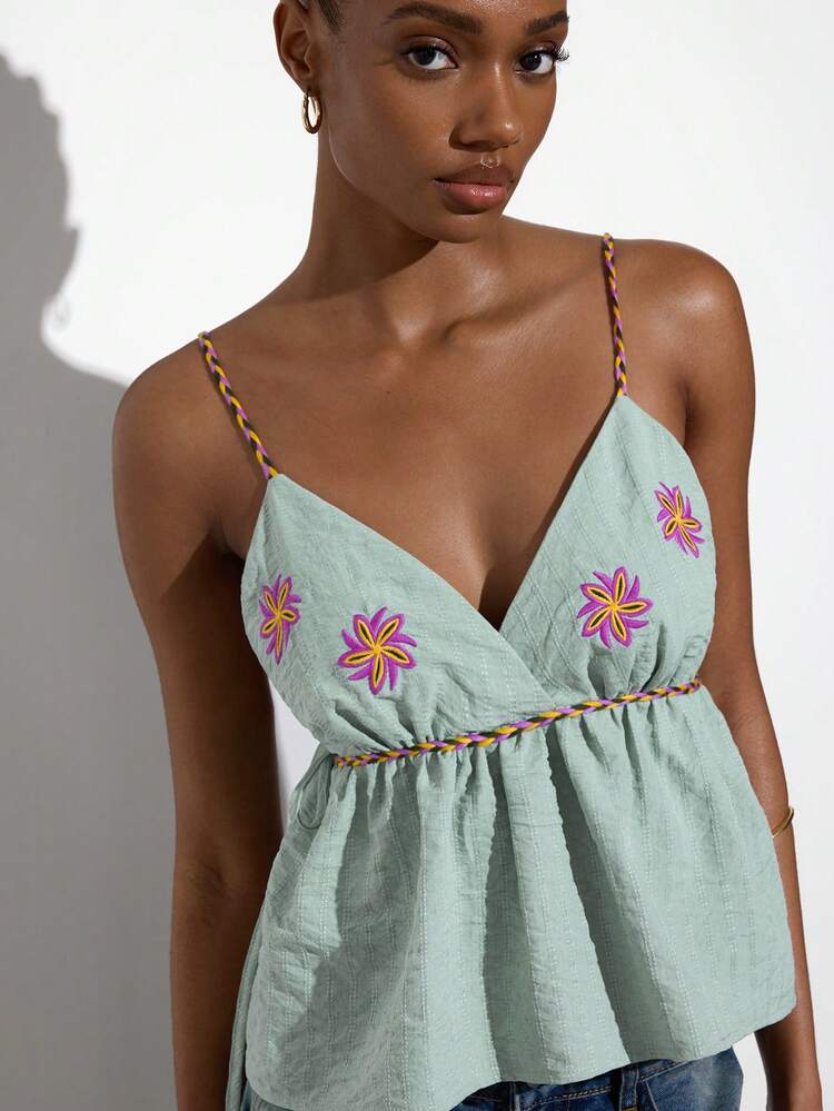 SHEIN Maija Women's Vacation Casual Embroidered Backless Camisole, Summer Tops, Summer Clothes, Summer Outfits , Summer Outfits For Women , Spring Outfit , Spring Tops , Party Top, Beach Outfit For Women, Beach Outfit, Elegant Women's Blouses, Casual Blouses For Women , Vacation , Summer Holiday Outfits , Country Style For Women, Country Concert Outfit