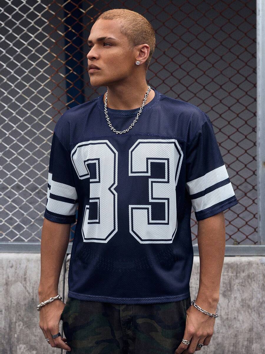 EVRINFINITE Camiseta casual de manga corta con cuello redondo y estampado de números para hombre, verano - Multicolor - Ver 1