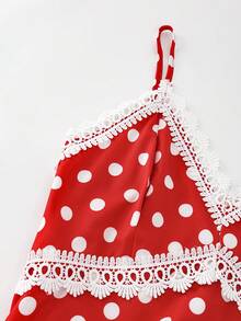 Franclia Đầm ôm sát nữ mùa xuân/hè mới, chấm bi đỏ, viền ren, có phần eo thắt, thích hợp cho các dịp thường ngày, đi làm, du lịch, nghỉ lễ, hẹn hò, tiệc trà chiều, tiệc tùng, chiều dài ngang gối. - Nhiều màu - Xem 7