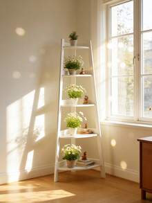 1pc Triangular Flower Stand, Bookshelf, Step Corner Storage Rack, Multi-Functional Floor Standing Display Shelf For Balcony, Study, Living Room - White - View 3