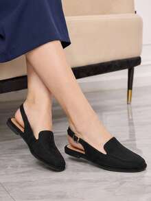 Sleekvia Women's Black Fashionable Soft-Sole Comfortable Flat Slingback Shoes, Versatile For Commuting, Lightweight And Comfortable With Heel Strap - Black - View 4