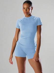 Musera Sport Solid Color Short Sleeve Sports Tee Running Short Active Comfy Workout Gym Running Run Club Gym Fitness Yoga Pilates Daily Casual - Baby Blue - View 4