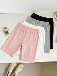 SHEIN Girlism Paquete múltiple de pantalones cortos/shorts de ciclista informales para niñas preadolescentes, adecuados para el verano casual, el campus, los deportes, el picnic al aire libre, la fotografía callejera, el Día de la Madre, la graduación, apropiados para el uso diario, salidas, vacaciones y días festivos, para chicas con estilo, ropa casual, nuevo estilo, regreso a clases - Multicolor - Ver 4