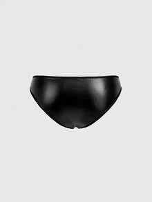 ROMWE Grunge Punk Plus Size Dark Punk Music Festival Carnival PU Zipper Triangle Panties - Black - View 2