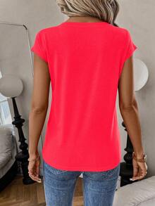 Breezaya Lässiges einfarbiges Kurzarm T-Shirt, vielseitig für den Sommer - Koralle Orange - Übersicht 2