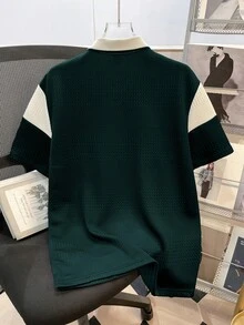 Manfinity Joysei Men's Casual Everyday Contrast Color Quarter Button Short Sleeve Polo Shirt, Summer - Multicolor - View 2