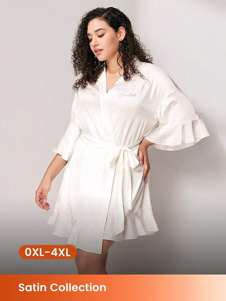 Plus Size Luxe White Satin Robe