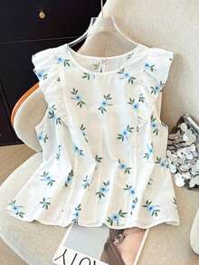 GlowEve CURVE 大码女式刺绣彩色印花短袖衬衫 - 淺藍色 - 查看 1