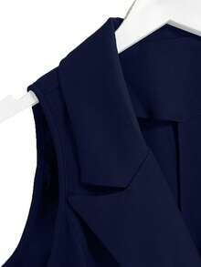 GlowEve CURVE Plus Size Women's Solid Color Minimalist Sleeveless Blazer - Navy Blue - View 3
