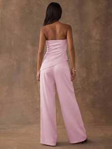 SHEIN BAE Summer Elegant Commuter Solid Color Tube Top And Pants Set - Coral Pink - View 2