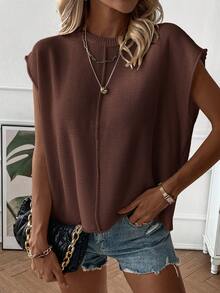 EMERY ROSE Women's Casual Solid Color Knit Vest, Spring/Summer - Brown - View 4