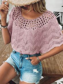 EMERY ROSE New European And American Style Casual Slim Fit Knitted Pullover Sweater, Fashion Knit Top - Pink - View 5