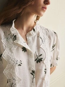 Écloséra Áo kiểu phối ren thêu, bèo nhún, thích hợp cho mùa xuân/hè. - Nhiều màu - Xem 2