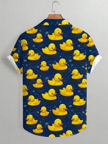 Manfinity Joysei Men's Duck Print Single-Breasted Casual Versatile Daily Wear Short Sleeve Shirt - Multicolor - View 2