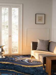Luxury Faux Marble Print Area Rug, Machine-Washable, Non-Slip, Low-Pile Polyester, Suitable For Home And Office, Rectangular Rug Perfectly Fits Living Room, Bedroom, Study, And Holiday Decor - Blue And Gold, Available In Multiple Sizes - A - View 5