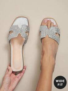 SHUZIA #WideFitQuietLuxury 女士方头手工编织纯素皮革银色拖鞋 - 灵感源自设计师美学，宽楦简约优雅。 - 銀色 - 查看 2