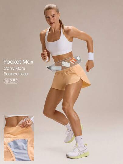 GLOWMODE 4'' VitalSwift Quick-Dry Multi-Pocket High-Rise Waist Adjustable Drawstring Waist Running Shorts With Built-In Anti-Odor Underwear Workout Running Training