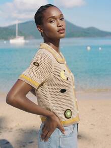 Maija 女士水果图案镂空短袖针织开衫 - 彩色 - 查看 5