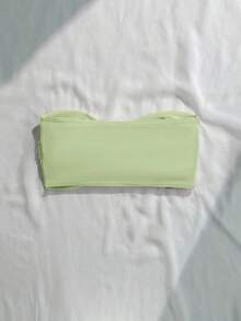 Swim Basics Solid Color Twist Bandeau Swimwear Top For Beach Vacation - Limelight Green - View 2